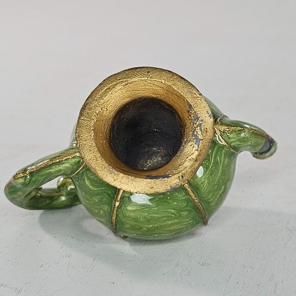 Miniature Green Teapot Candle Snuffer Rhinestone Accents Gold Trim Lead Enamel - Picture 5 of 9